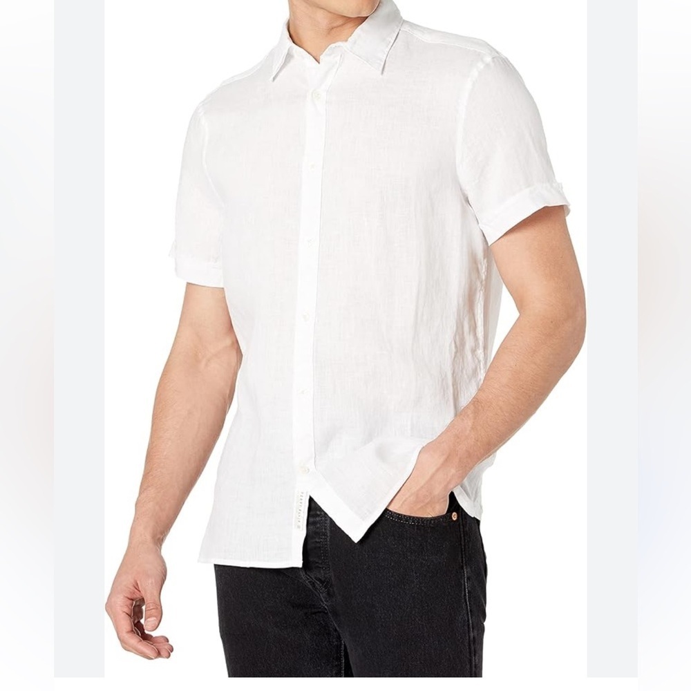 PERRY ELLIS Men's White Casual Button Down Shirt Size LG EUC